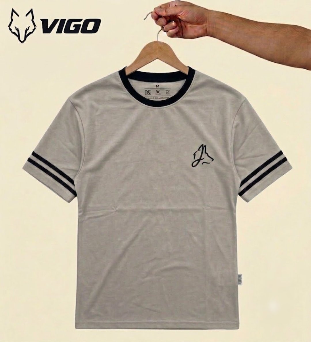 VIGO Contrast Ringer Tee with Double Sleeve Stripes – Multi-Color