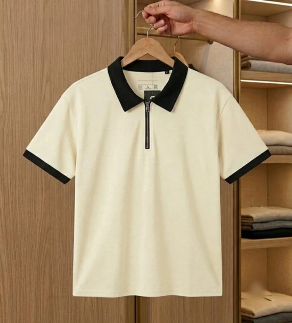 Men's Premium Half-Zip Polo Shirt with Contrast Details – Available in Multiple Colors